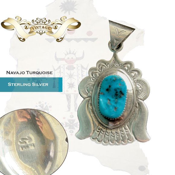Vintage Sterling Silver Navajo blue turquoise pendant. - Picture 1 of 5